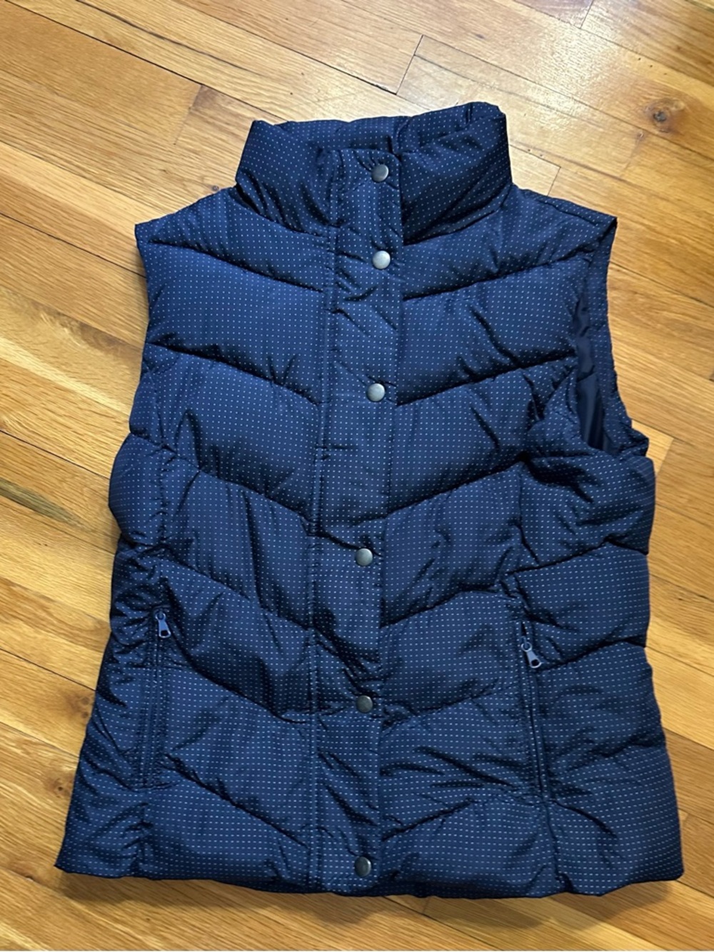GAP Navy Quilted Puffer Vest with Tiny White Dot Print
